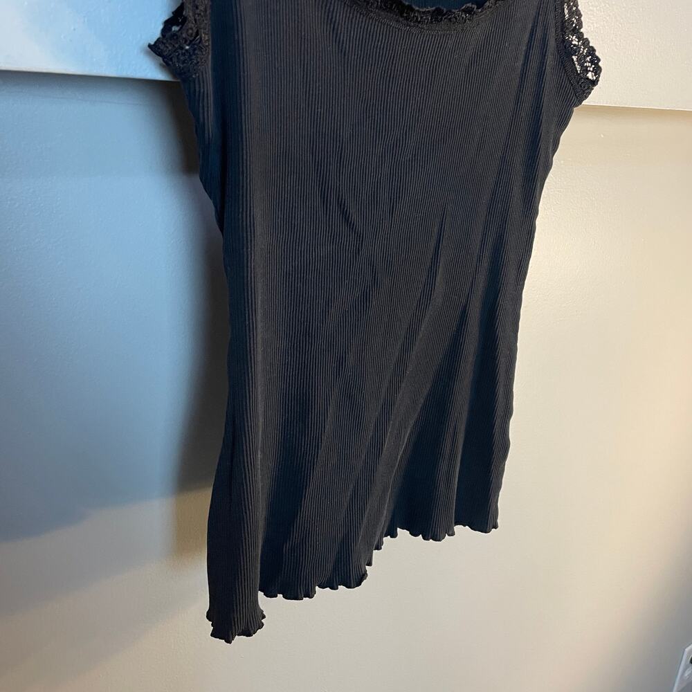 VTG Y2K Lace Neckline Stretchy Ribbed Black Tank Top SZ Medium Witchy 90's - Picture 5 of 14